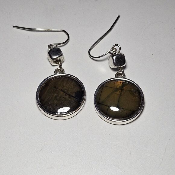 **Last Chance!! Final Sale** Silver Tone Eclectic Round Brown Earrings - Picture 10 of 10